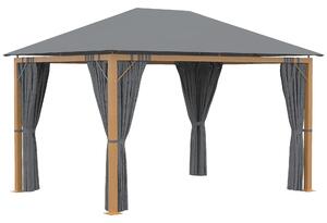 Outsunny Pergola rettangolare da giardino con tende e tetto in poliestere 4 x 3 m - struttura in alluminio