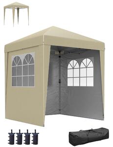 Outsunny Gazebo barnum da giardino pop-up pieghevole regolabile in altezza protezione UV 30+ 3 pareti laterali beige