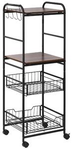 Carrello da Cucina 40x38x111 cm 2 Cestelli e 2 Ripiani in Legno Noce