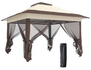 Outsunny Gazebo gazebo da giardino pop-up pieghevole acciaio poliestere zanzariere + sacca da trasporto a ruote kaki marrone
