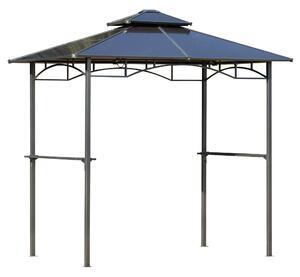 Outsunny Gazebo da giardino 2,4 x 1,5 m - gazebo per barbecue steakhouse con 2 ripiani, tetto per barbecue alluminio e metallo nero tetto policarbonato