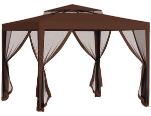 Outsunny Gazebo da giardino 3L x 3l m con 4 zanzariere rimovibili - tetto doppio - marrone