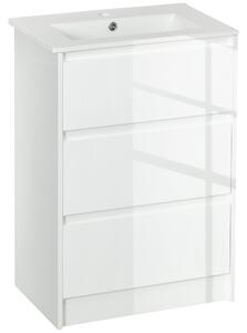 Mobiletto Bagno 2 Cassetti 61x37x88 cm con Lavabo in Ceramica Bianco
