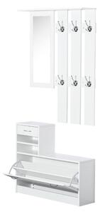 Mobile d'Ingresso Moderno Guardaroba Set Appendiabiti Specchio e Scarpiera 3 in 1 in Legno Bianco