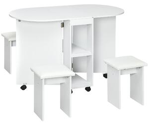Tavolo Pieghevole Salvaspazio con 4 Sgabelli in Legno Truciolato Bianco