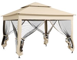 Outsunny Gazebo da giardino pop-up pieghevole 3 x 3 m metallo poliestere impermeabilizzato anti UV zanzariere sacca di trasporto crema
