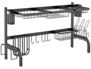 Scolapiatti da Appoggio a 2 Ripiani 100x30x52,5 cm in Acciaio Nero