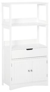 Mobiletto da Bagno con Mensole 2 Ante 1 Cassetto 60x33x122,5 cm in Legno Bianco