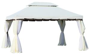Outsunny Gazebo da giardino tenda pavillon con doppio tetto, pareti e zanzariere rimovibili 4 x 3 m bianco