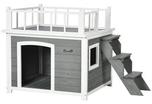 Cuccia da Eterno per Cani 121x77x78 cm con Terrazza Scaletta e Finestra Grigio chiaro