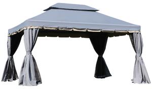 Outsunny Gazebo da giardino tenda da giardino doppio tetto con pareti e zanzariere rimovibili 4 x 3 m grigio