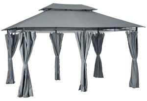 Outsunny Gazebo padiglione da giardino in stile coloniale con tetto doppio e tende laterali amovibili 3L x 4l x 2,8H m grigio