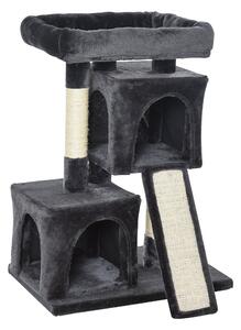 Albero Tiragraffi con Lettino e 2 Casette 59x39x83 cm Pali in Sisal Nero