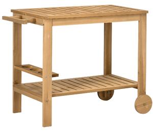 Outsunny Carrello da giardino per plancha barbecue in legno con maniglia 2 ripiani e porta bottiglie 95 x 47 x 74 cm