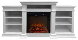 Camino Elettrico da Pavimento Effetto Fiamma 179x48x85 cm 900W/1800W in Legno Bianco