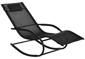 Outsunny Sedia a dondolo rocking chair ergonomica con poggiatesta braccioli metallo zincato textilene dim. 63l x 160P x 88H cm nero