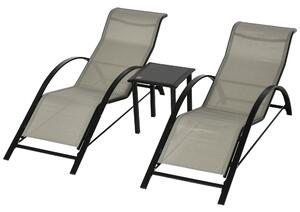 Outsunny Set di 2 Lettini Prendisole e Tavolino con Piano in Vetro, 59x169x66 cm, Grigio | Aosom Italy