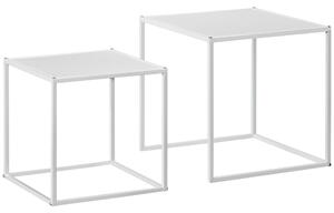 Set 2 Tavolini da Caffè Impilabili Quadrati in Acciaio Bianco