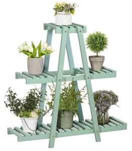 Portapiante a 3 Livelli 76x26x76 cm in Legno di Abete Verde Chiaro