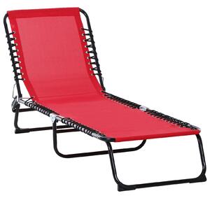 Outsunny Lettino da Sole Pieghevole Schienale Inclinabile Multi-Posizioni Acciaio Termoplastico Lacci elastici Tessuto Nero textilene Rosso