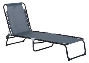 Outsunny Sdraio Prendisole Pieghevole Schienale Regolabile Multi-Posizioni Acciaio Termoplastico Lacci Elastici Tessuto Nero grigio textilene