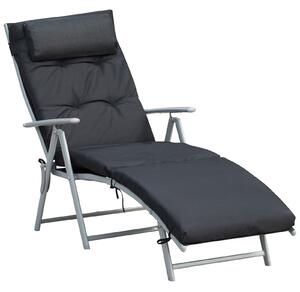 Outsunny Lettino Prendisole Pieghevole con Schienale Reclinabile 7 Posizioni Poltrona Relax con Materasso + Braccioli Metallo Epossidico Textilene Poliestere Nero