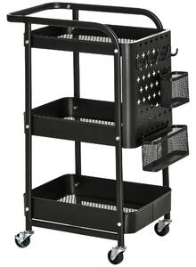 Carrello Portavivande da Cucina 3 Ripiani 51,5x32x75,6 cm con Ruote in Acciaio Nero