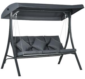 Outsunny Dondolo da Giardino 3 Posti con Tettuccio Parasole Regolabile, Dondolo da Esterno con Cuscini Imbottiti in Poliestere, Portata 320 kg, 202x115x168 cm, Grigio Scuro | Aosom Italy