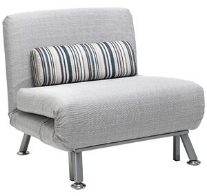 Poltrona Letto in Ferro e Cotone con Cuscino a Righe Grigio,75x70x75 cm