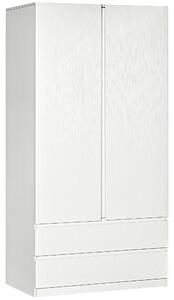 Armadio Guardaroba con Appendiabiti 100x60x200 cm 2 Cassetti in Truciolato Bianco