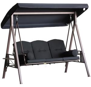 Outsunny Altalena da Giardino 3 Posti con Tetto Inclinazione Regolabile e Schienale ergonomico, Cuscini, Vassoi Retrattili, Nero | Aosom Italy