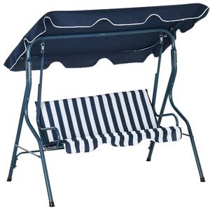 Outsunny Altalena da Giardino 3 Posti Tetto impermeabilizzato Inclinazione regolabile Cuscini Assiento Schienale Blu Bianco a righe