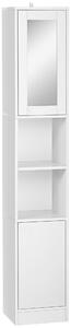 Colonna Bagno Salvaspazio con Specchio e Apertura a Pressione 30x28x170 cm in Legno Bianco