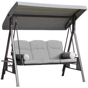Outsunny Dondolo da Giardino 3 Posti con Tetto Regolabile, Portabicchieri e Cuscini, 208x121x172 cm, Grigio Chiaro | Aosom Italy