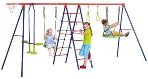 Set 3 Altalene per Bambini 435x135x177 cm con Canestro e Scaletta Multicolor
