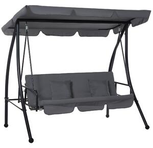 Outsunny Altalena da Giardino Convertibile a 3 Posti Grand Comfort con Tetto Regolabile Materasso Incluso 2L x 1,25l x 1,7H m Metallo Poliestere Nero Antracite