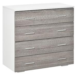 Cassettiera 4 Cassetti con Maniglie in Alluminio e Struttura in Legno 76x35x72 cm Bianco Grigio
