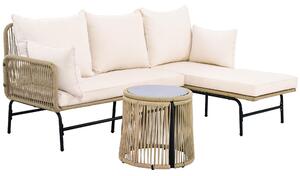 Set da giardino con struttura in ferro, rivestimento in corda intrecciata a mano e design a forma di L, 187 × 124 × 78cm, Beige