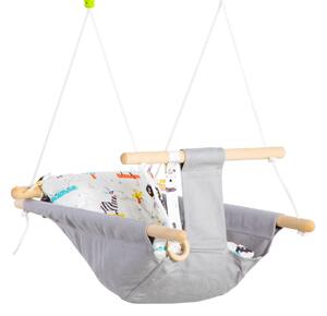Altalena per Bambini 6-36 Mesi 70x45x160 cm in Legno e Cotone Grigio