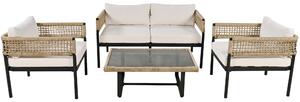 Set di mobili da giardino in 4 pezzi con corda, divano a due posti, 2 poltrone singole e tavolino da caffè, 131x71x63 cm, Beige