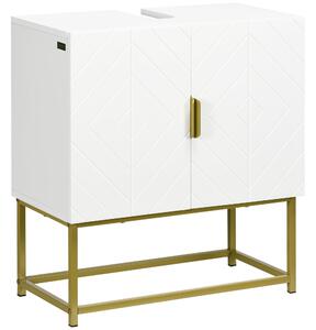 Mobile Sotto Lavabo Bagno 60x30x65 cm in Legno e Acciaio Bianco e Oro