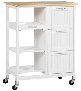 Carrello da Cucina 67x37x84 cm 3 Cassetti in MDF e Legno di Pino