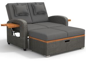 Set di poltrone da giardino per 2 persone, schienale regolabile, utilizzabile con poggiapiedi o come letto da esterno, 120x132x95 cm, Grigio