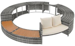 Set da giardino con divano rotondo, piedi regolabili, inclusi cuscini, per piscina, 283x283x55cm, Grigio