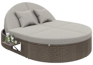 Doppia chaise longue in rattan per 2 persone, lettino da esterno con schienale regolabile e ripiano laterale, 199,9x140,5x41,9 cm, Grigio