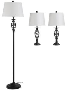 Set Lampada da Terra e 2 Lampade da Tavolo in Metallo E27 Nero e Bianco