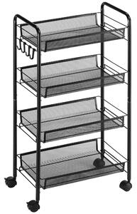 Carrello da Cucina a 4 Ripiani 45x26,5x84 cm in Acciaio e Polipropilene Nero