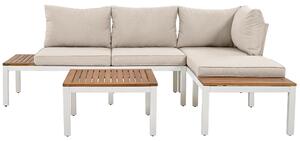 Set di mobili da giardino, con 2x divani a due posti, 2x tavolini, 1x tavolo, 205x145x66 cm, Beige