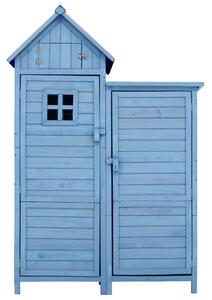 Casetta da giardino con 2 ripiani, capanno per attrezzi con ampio spazio di stoccaggio, 118x54x173 cm, Blu