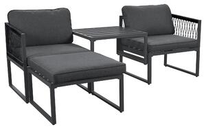Set da giardino con 2 poltrone e 2 sgabelli, struttura in metallo, 66x60x82 cm, Grigio